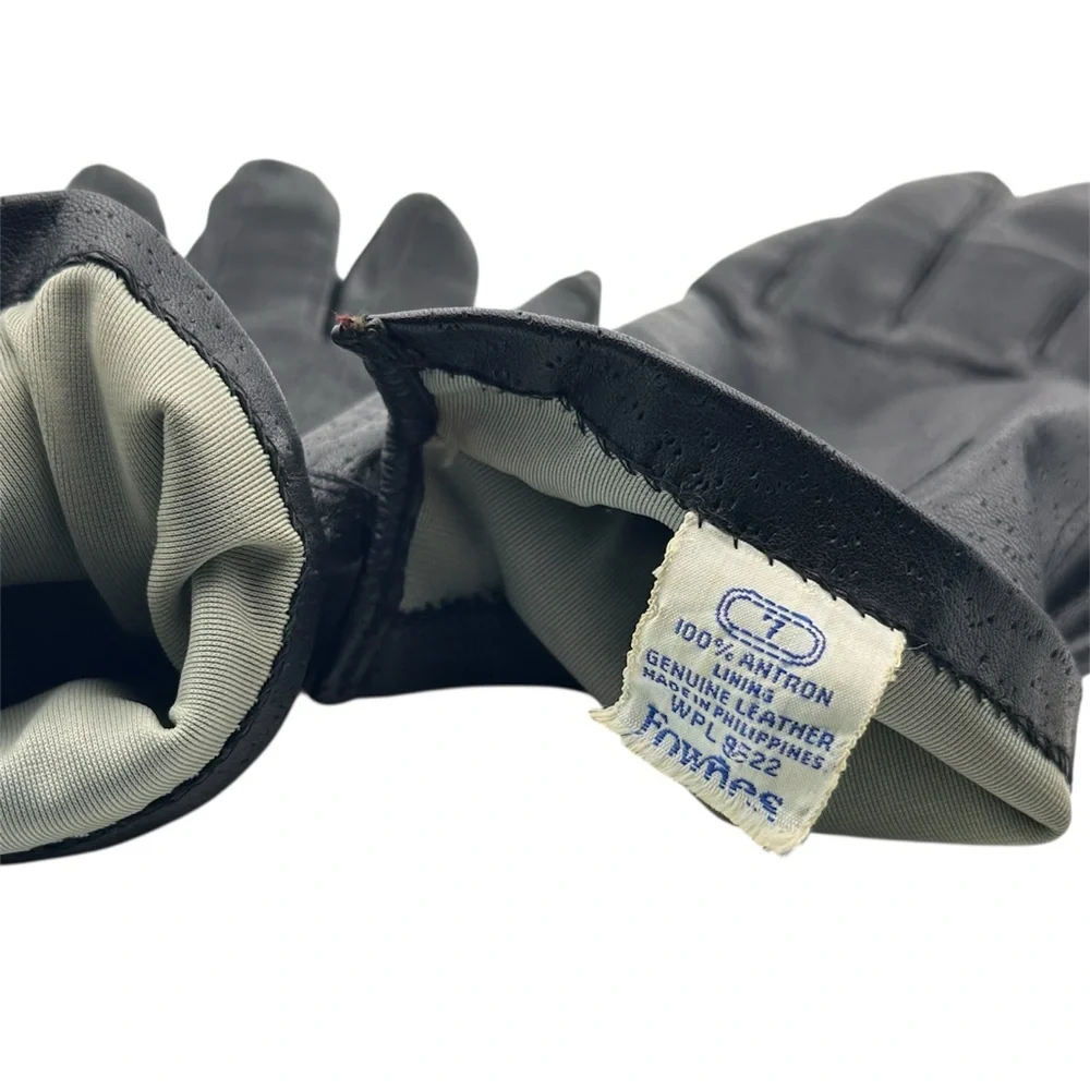 Vintage Fownes Black Leather Driving Gloves Lined Wrist Length Women's Size 7